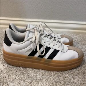 Adidas White and Black Platform Sneakers with Gum Sole